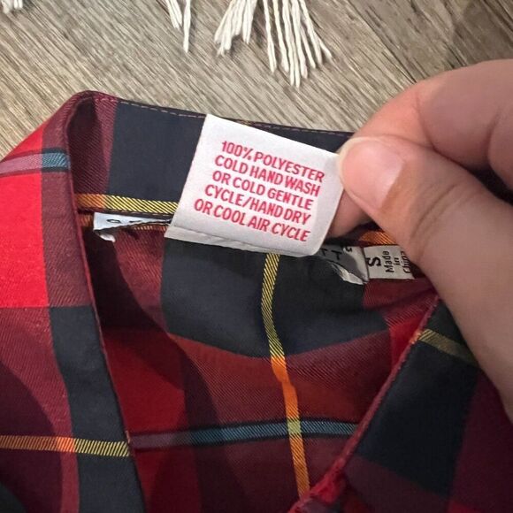 Gretchen Scott Priss Blouse Duke of York Plaid Blouse Large Red Blue S - Picture 9 of 9